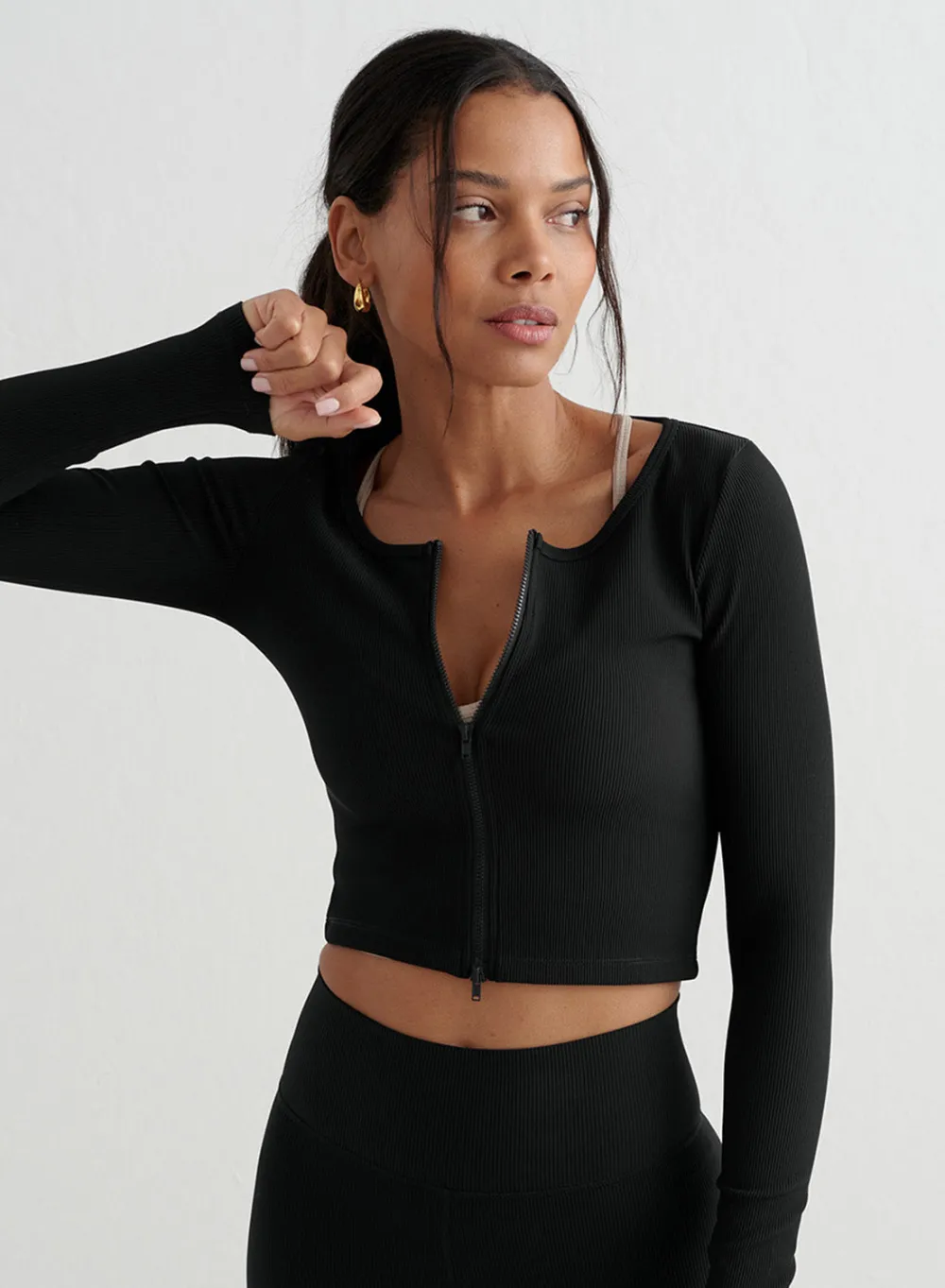 Langermede Skjorter|Long Sleeve Workout Tops^AIM’N Ribbed Performance Zipped Cardigan Black