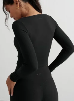 Langermede Skjorter|Long Sleeve Workout Tops^AIM’N Ribbed Performance Zipped Cardigan Black