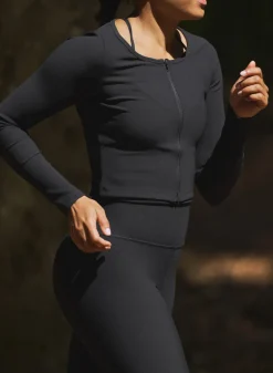 Langermede Skjorter|Long Sleeve Workout Tops^AIM’N Ribbed Performance Zipped Cardigan Black