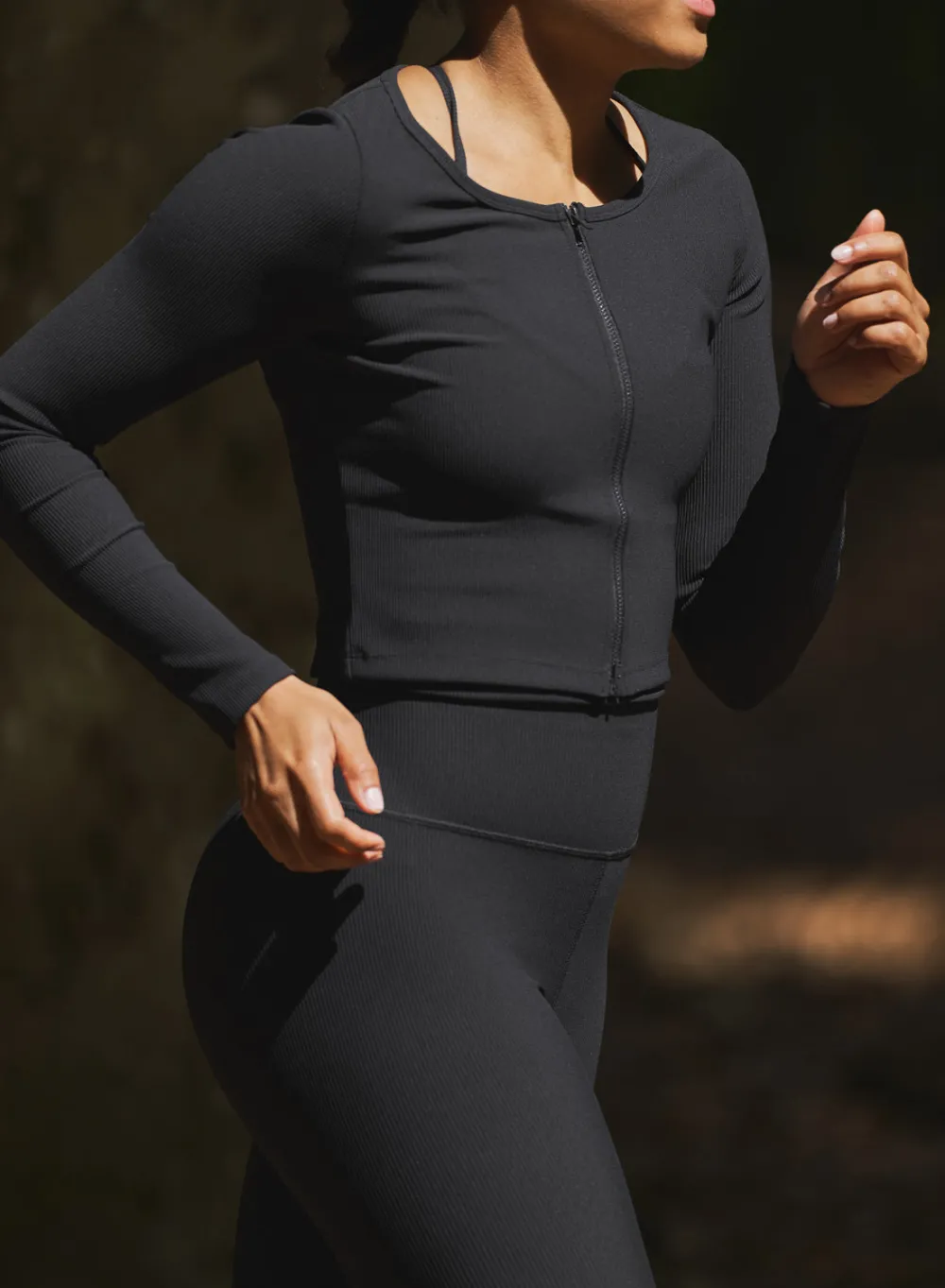 Langermede Skjorter|Long Sleeve Workout Tops^AIM’N Ribbed Performance Zipped Cardigan Black