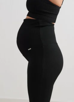 Treningstights|Ribbete Tights^AIM’N Black Ribbed Seamless Flare Maternity Tights