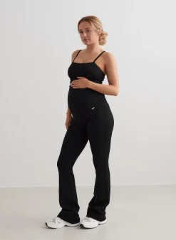 Treningstights|Ribbete Tights^AIM’N Black Ribbed Seamless Flare Maternity Tights