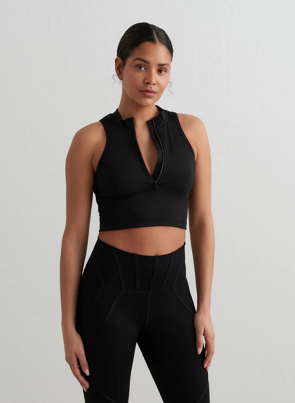 Tank Tops Og Trenings Tank Tops|Workout Tank Tops^AIM’N Black Sculpting Racer Front Zip Top