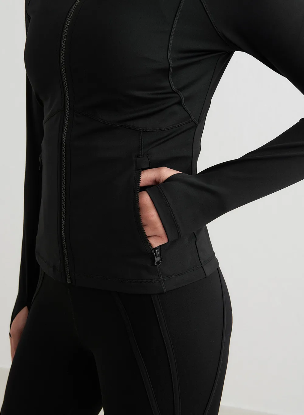 Langermede Skjorter|Long Sleeve Workout Tops^AIM’N Black Sculpting Zip Jacket