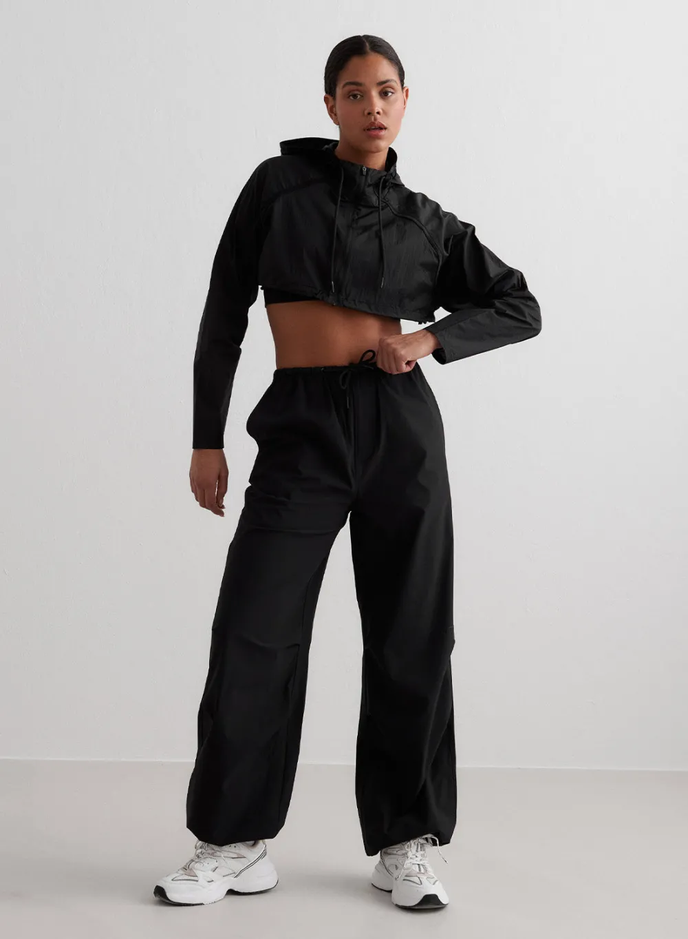 Workout Pants^AIM’N Windbreaker Plain Parachute Pants Black