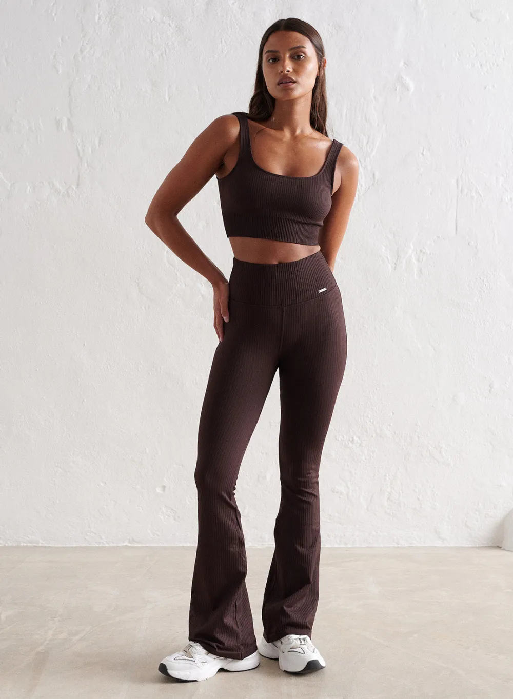 Treningstights|Ribbete Tights^AIM’N Ribbed Seamless Flare Petite Tights Cacao
