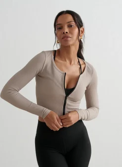 Long Sleeve Workout Tops|Treningsjakker^AIM’N Ribbed Performance Zipped Cardigan Dark clay