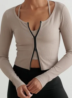Long Sleeve Workout Tops|Treningsjakker^AIM’N Ribbed Performance Zipped Cardigan Dark clay