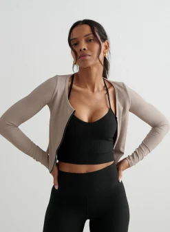 Long Sleeve Workout Tops|Treningsjakker^AIM’N Ribbed Performance Zipped Cardigan Dark clay