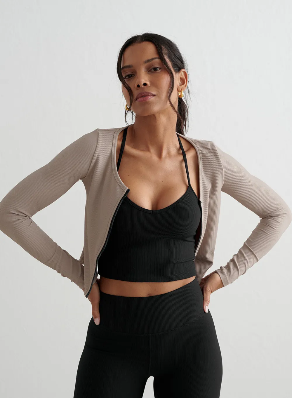 Long Sleeve Workout Tops|Treningsjakker^AIM’N Ribbed Performance Zipped Cardigan Dark clay