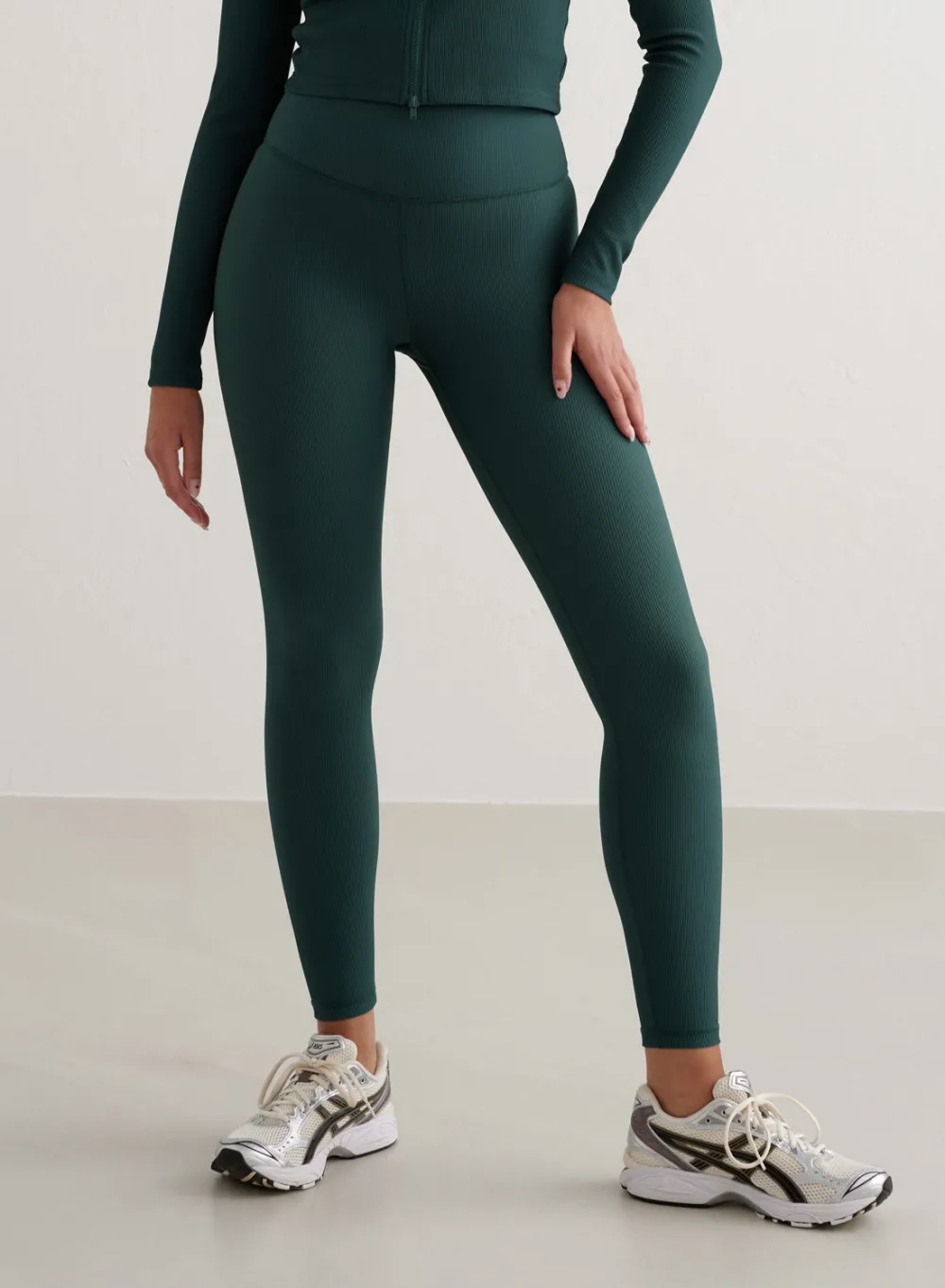 Treningstights|Ribbete Tights^AIM’N Ribbed Performance Tights Deep emerald