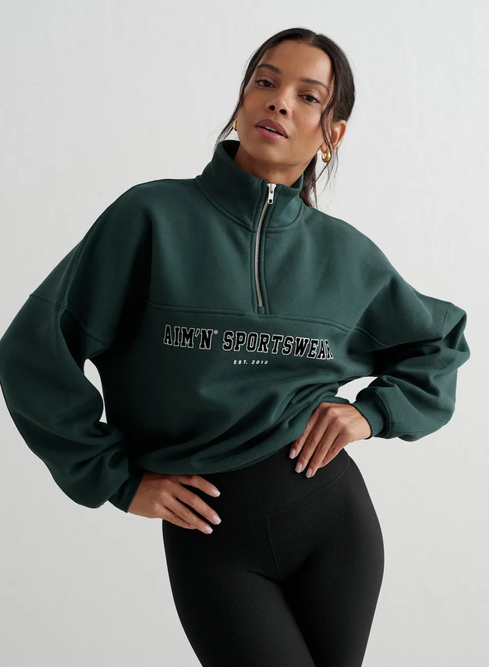 Langermede Skjorter|Sweatshirts^AIM’N Varsity Sweat Half Zip Deep emerald