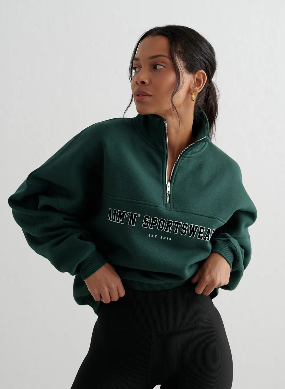 Langermede Skjorter|Sweatshirts^AIM’N Varsity Sweat Half Zip Deep emerald