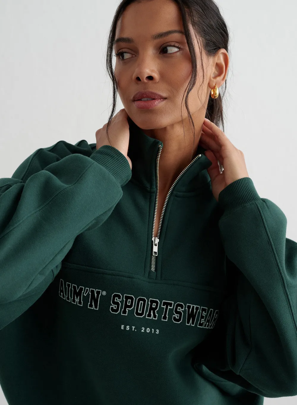 Langermede Skjorter|Sweatshirts^AIM’N Varsity Sweat Half Zip Deep emerald