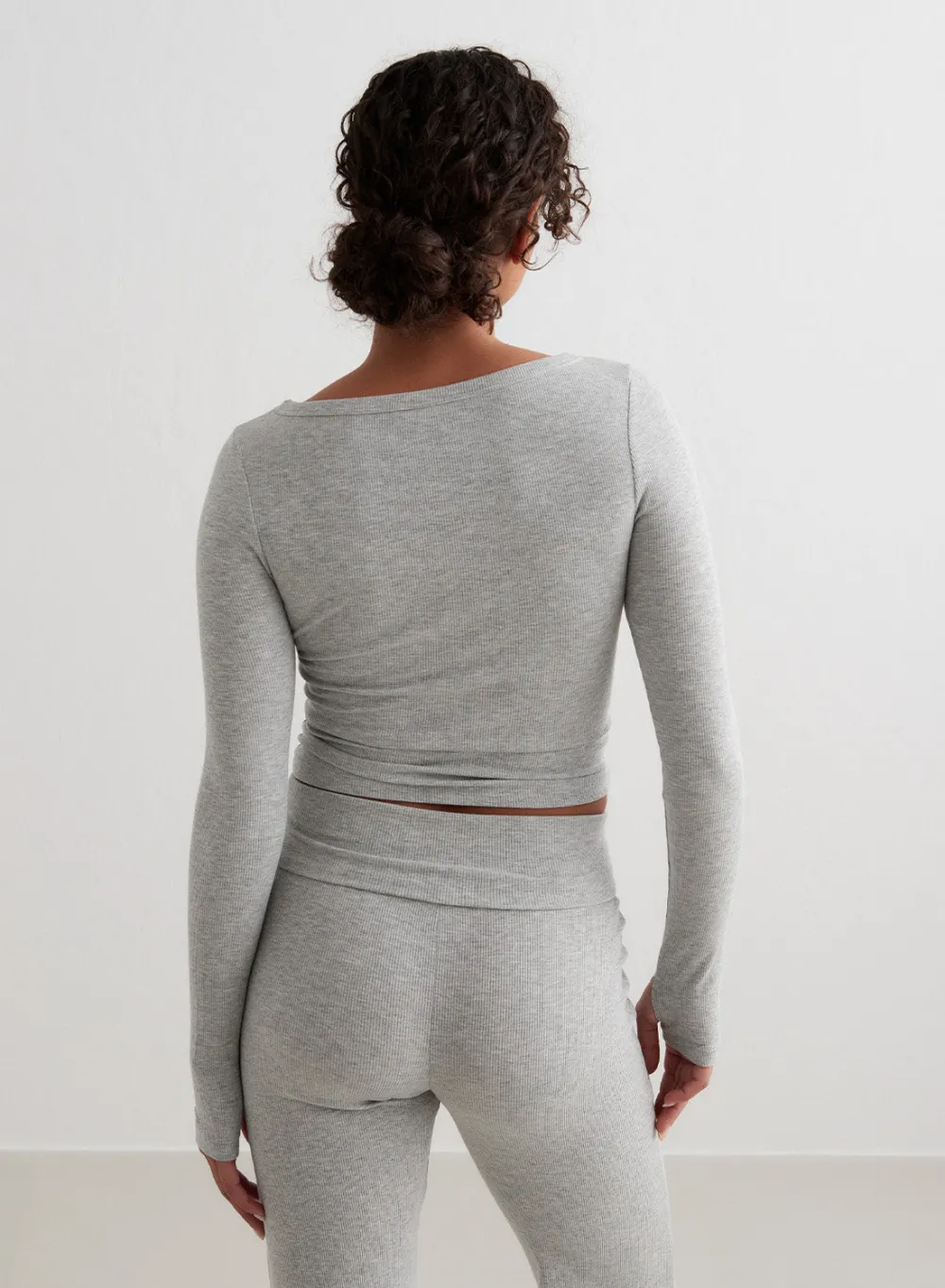 Langermede Skjorter|Everyday Shirts^AIM’N Ease Ribbed Long Sleeve Top Grey melange