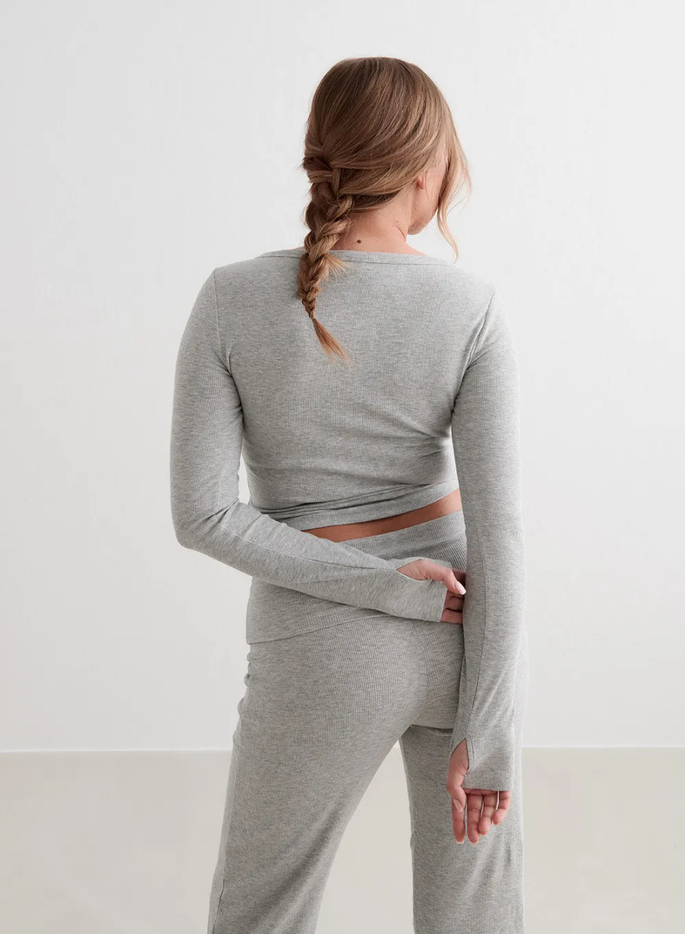 Langermede Skjorter|Everyday Shirts^AIM’N Ease Ribbed Long Sleeve Top Grey melange