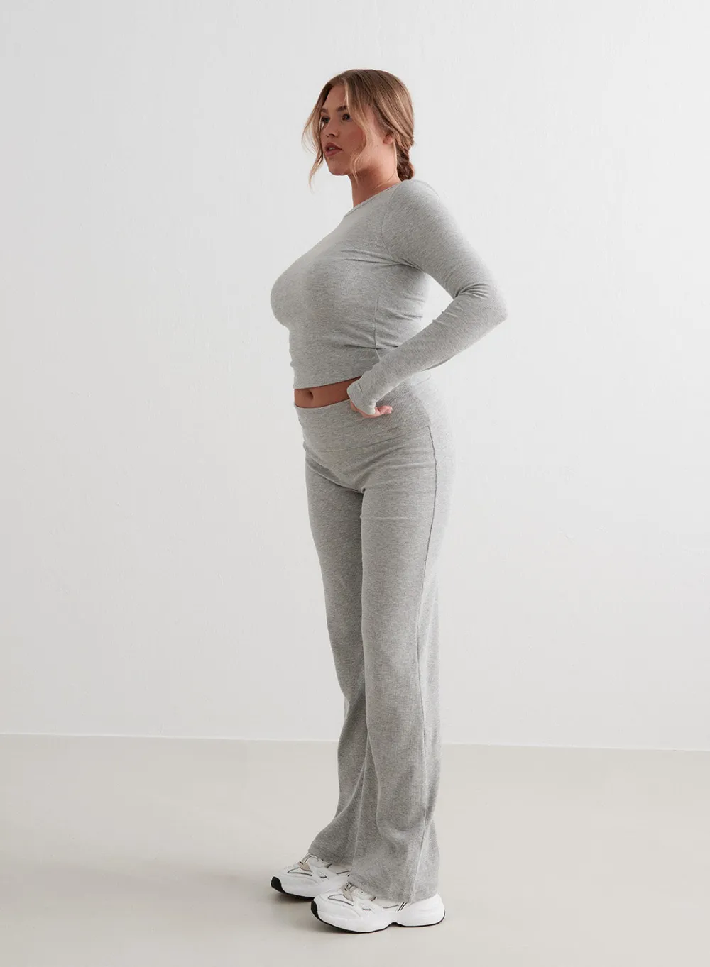 Langermede Skjorter|Everyday Shirts^AIM’N Ease Ribbed Long Sleeve Top Grey melange