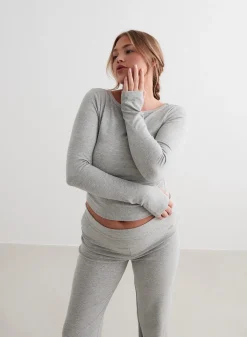 Langermede Skjorter|Everyday Shirts^AIM’N Ease Ribbed Long Sleeve Top Grey melange