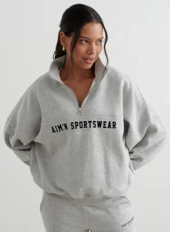 Langermede Skjorter|Sweatshirts^AIM’N Varsity Sweat Half Zip Grey melange