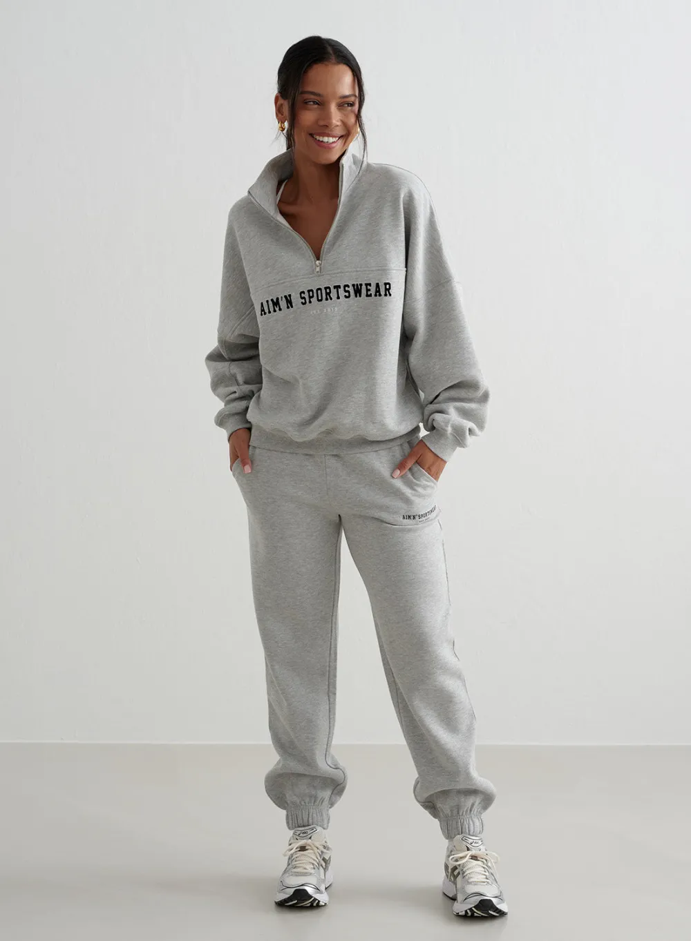Langermede Skjorter|Sweatshirts^AIM’N Varsity Sweat Half Zip Grey melange