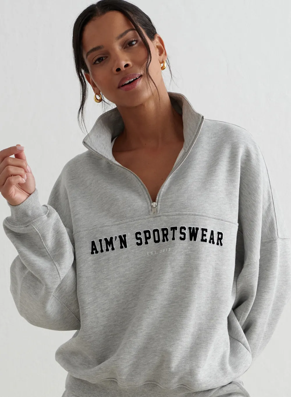 Langermede Skjorter|Sweatshirts^AIM’N Varsity Sweat Half Zip Grey melange