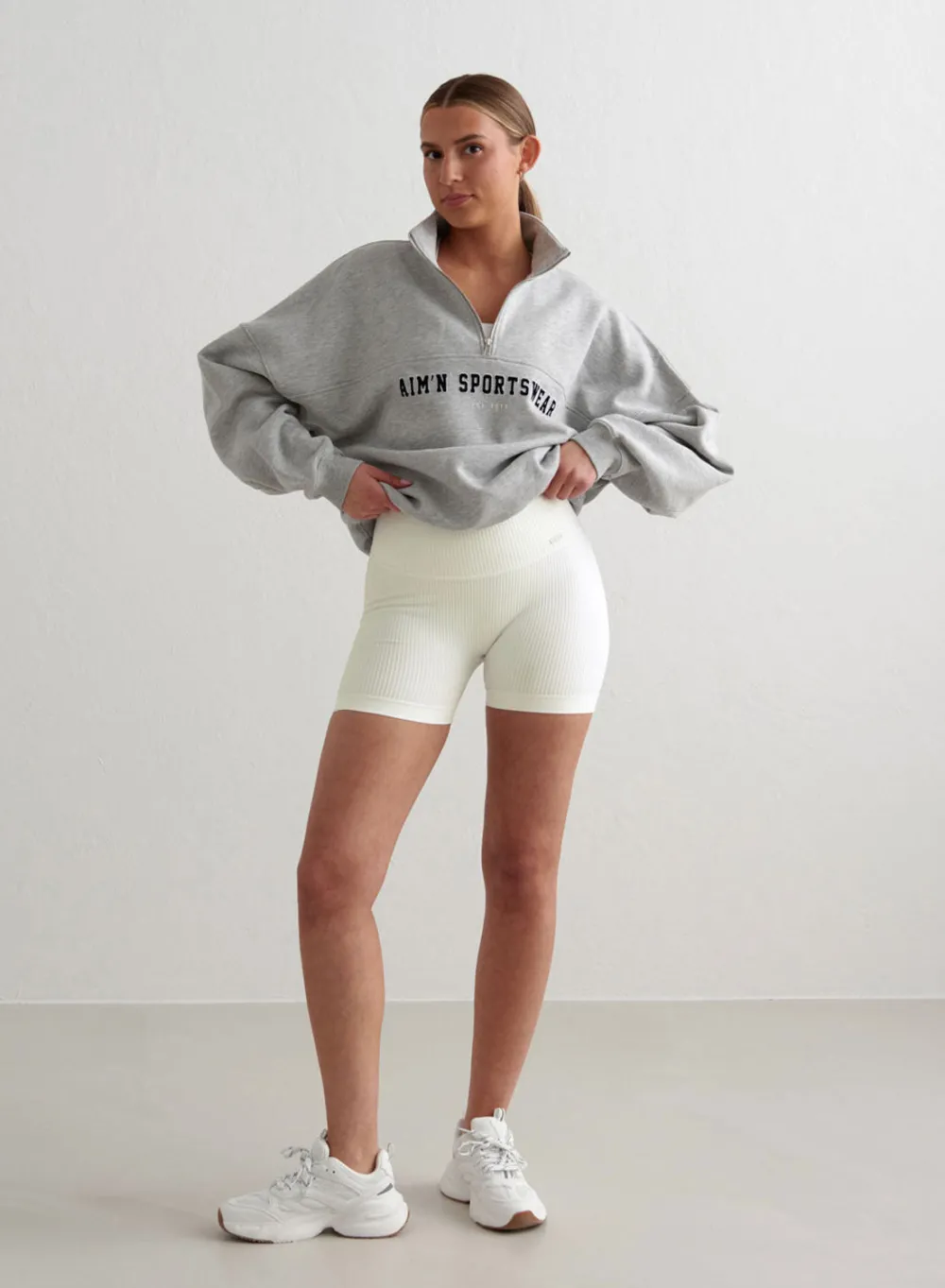 All Biker Shorts^AIM’N Off-White Ribbed Midi Biker Shorts Off white