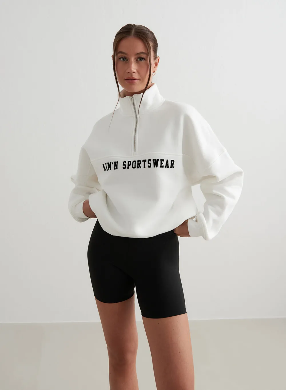Langermede Skjorter|Sweatshirts^AIM’N Off-White Varsity Sweat Half Zip Off white
