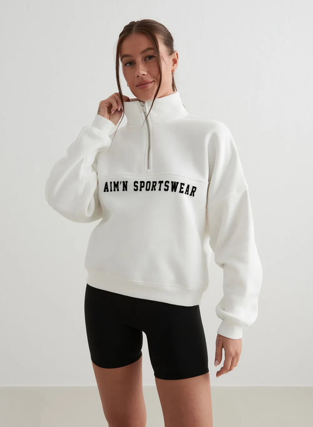 Langermede Skjorter|Sweatshirts^AIM’N Off-White Varsity Sweat Half Zip Off white