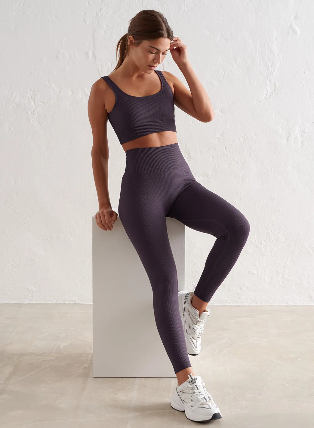 Treningstights|Ribbete Tights^AIM’N Ribbed Seamless Tights Plum