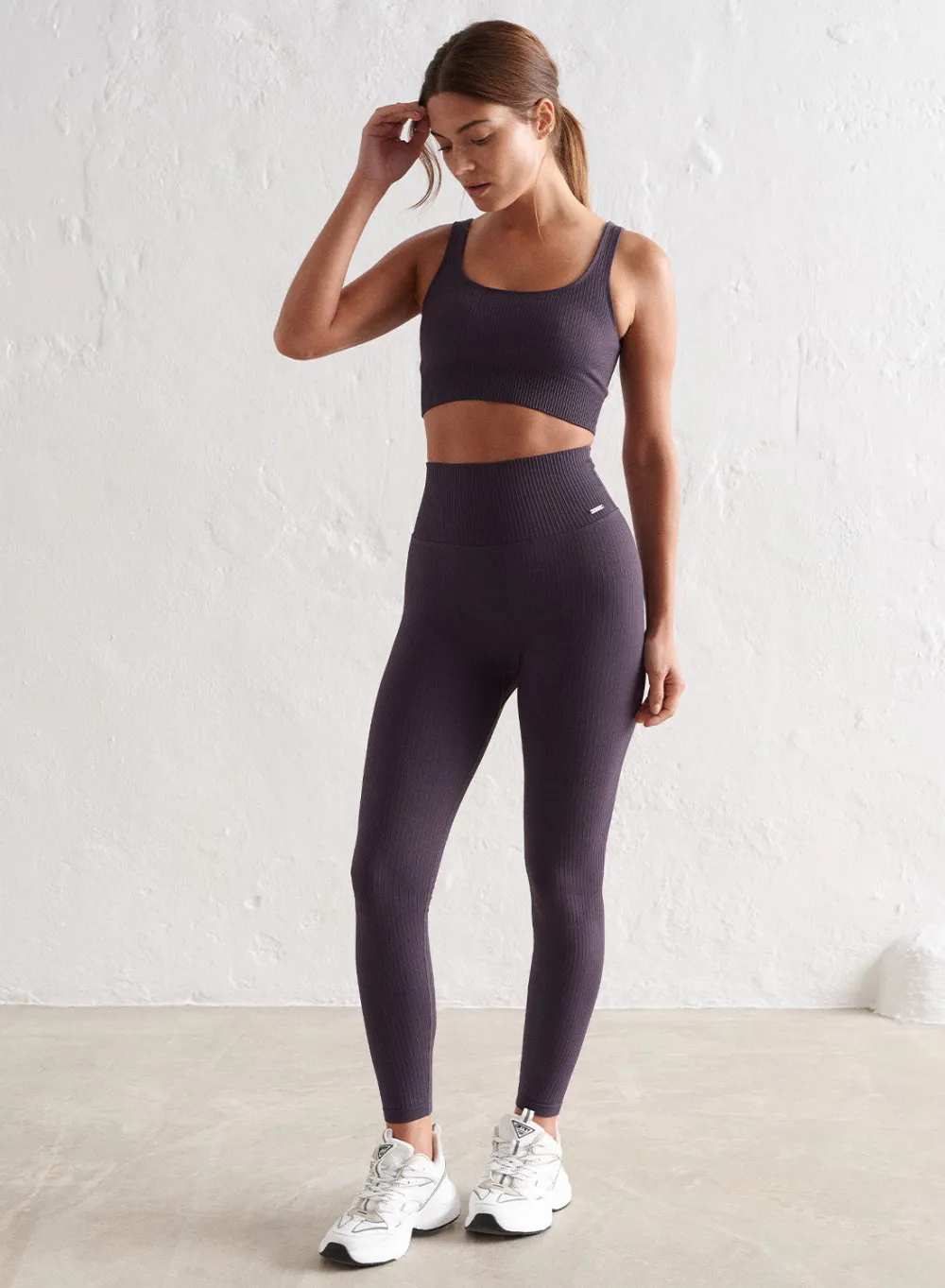 Treningstights|Ribbete Tights^AIM’N Ribbed Seamless Tights Plum