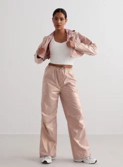 Workout Pants^AIM’N Metallic Plain Parachute Pants Rose