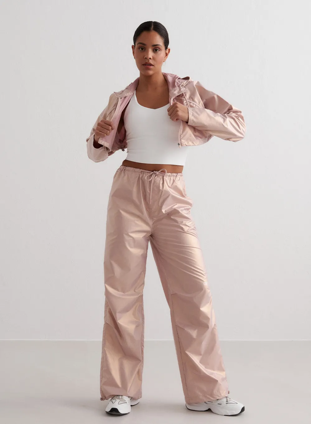 Workout Pants^AIM’N Metallic Plain Parachute Pants Rose