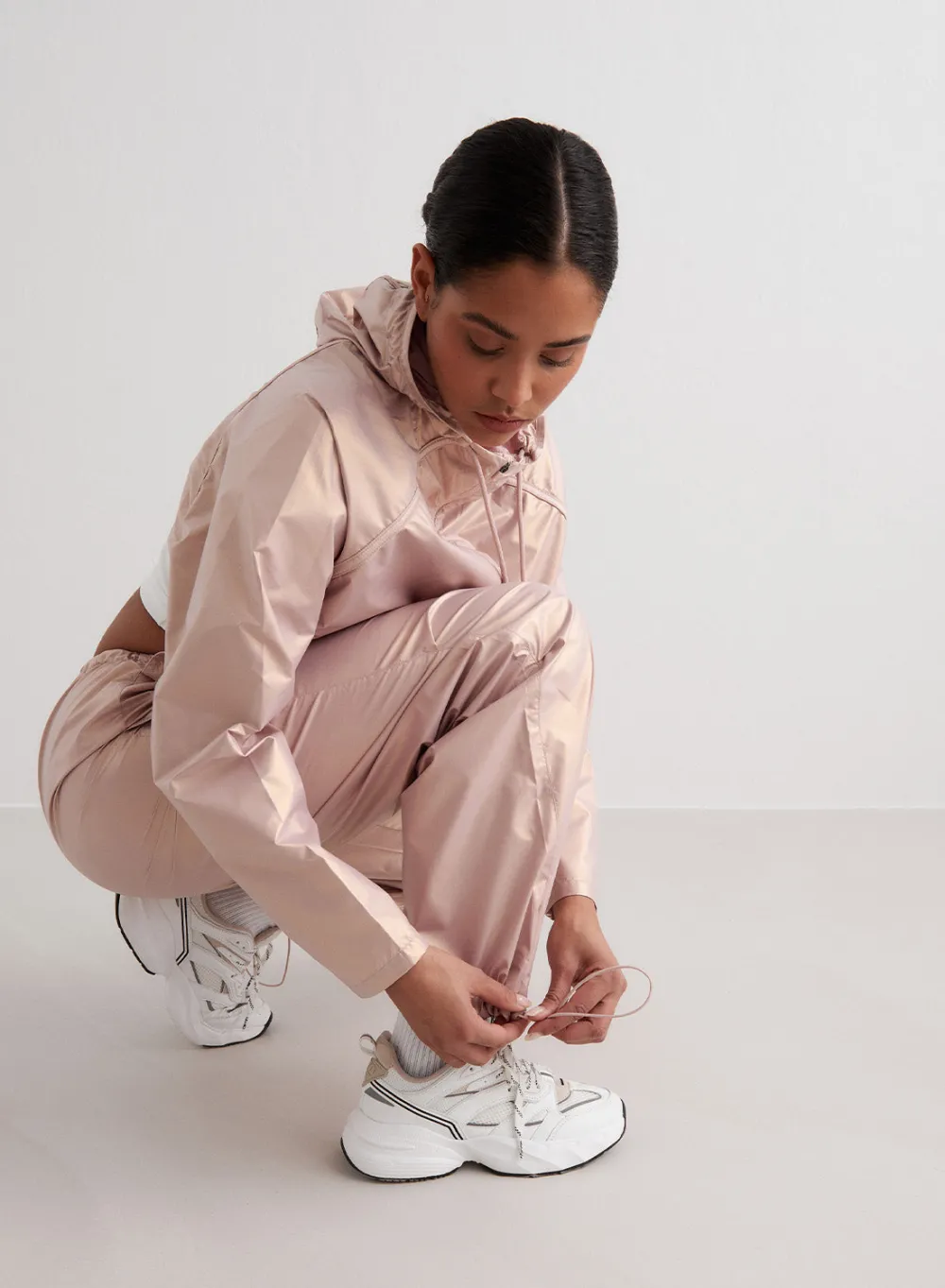 Workout Pants^AIM’N Metallic Plain Parachute Pants Rose