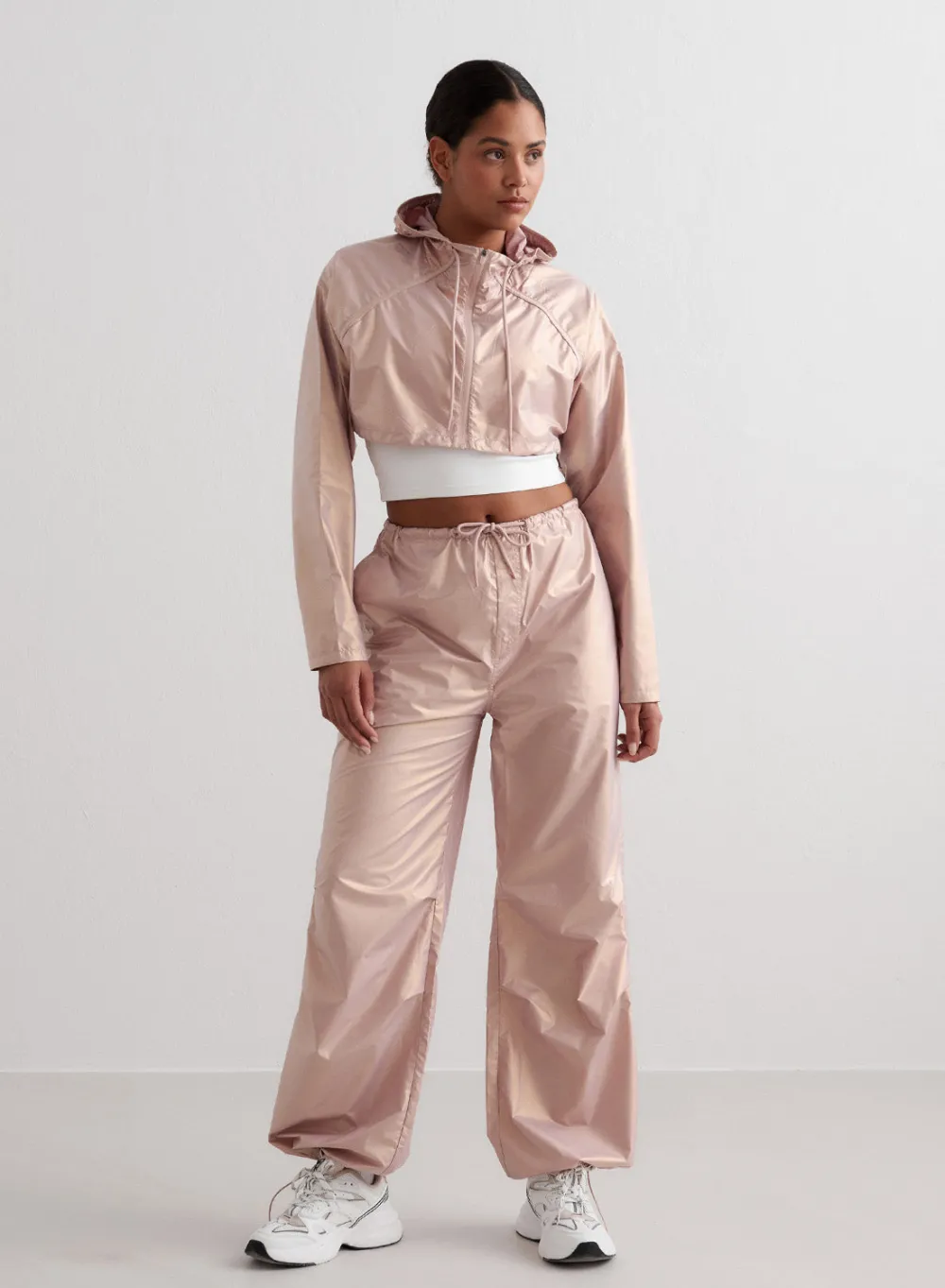 Workout Pants^AIM’N Metallic Plain Parachute Pants Rose