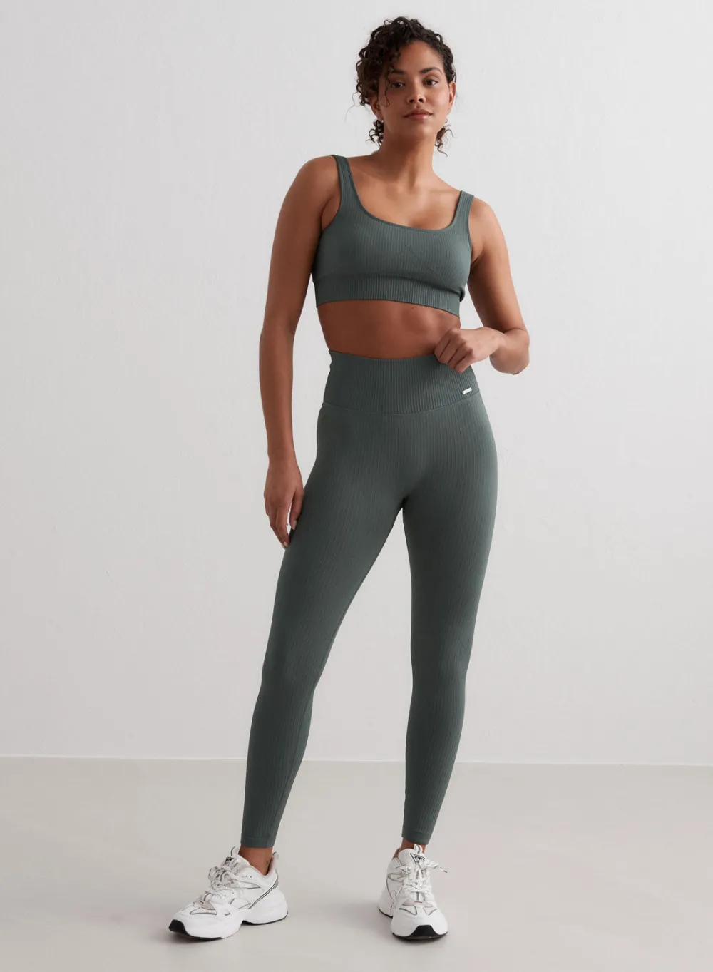 Treningstights|Ribbete Tights^AIM’N Ribbed Seamless Tights Sage
