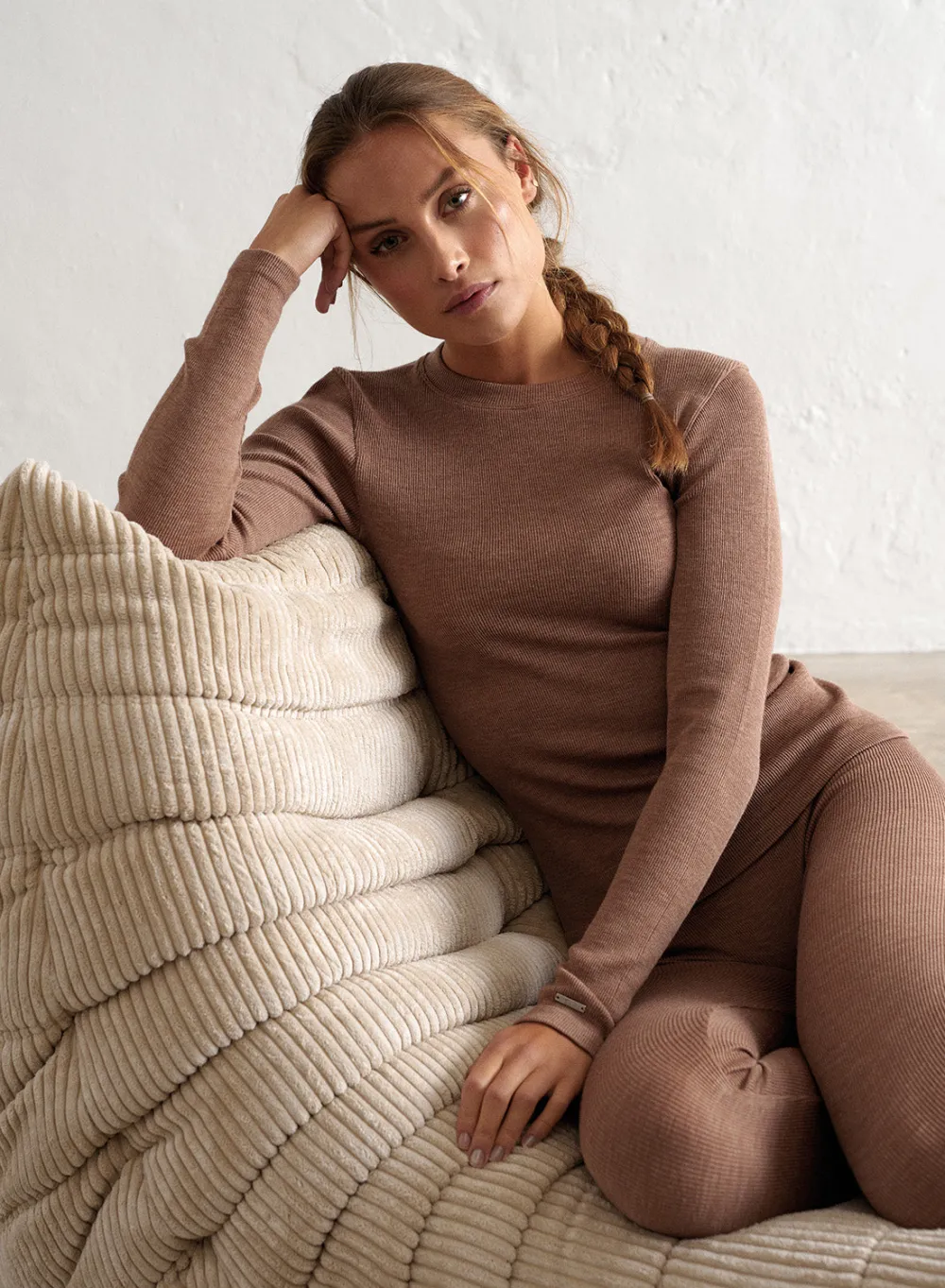 Langermede Skjorter|Everyday Shirts^AIM’N Ribbed Wool Long Sleeve Toffee melange