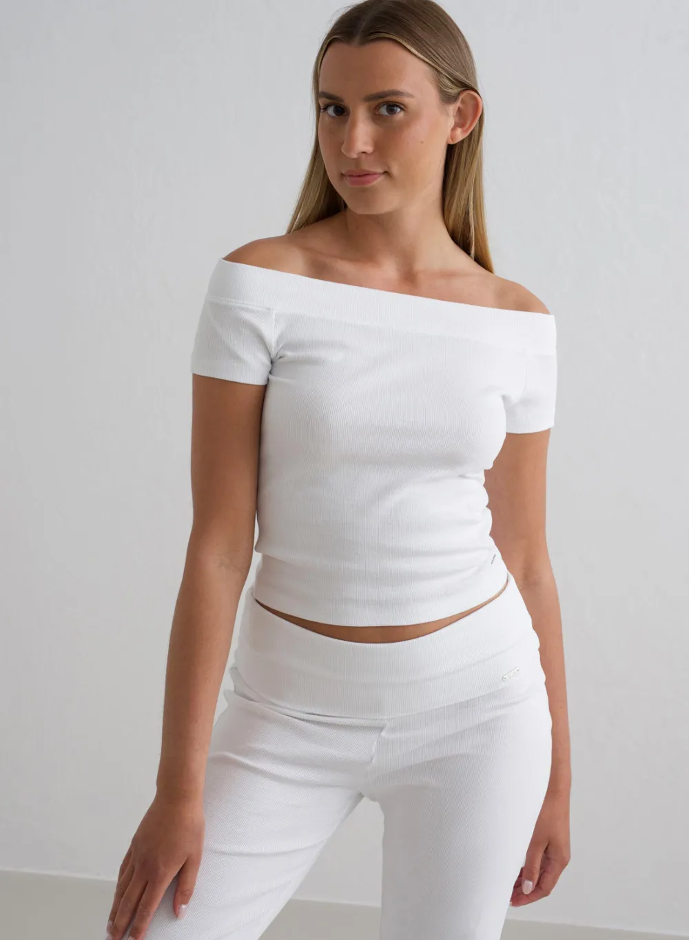 T-skjorter|T-shirts Til Hverdags^AIM’N Ease Ribbed Off-shoulder Top White