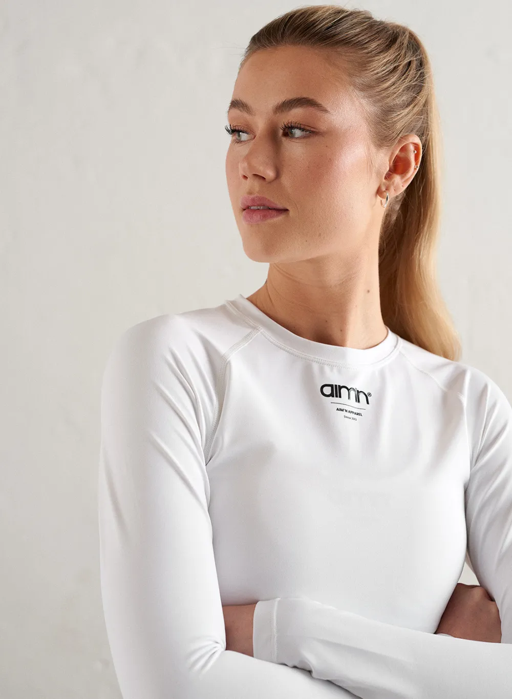 Langermede Skjorter|Long Sleeve Workout Tops^AIM’N Edge Core Long Sleeve White