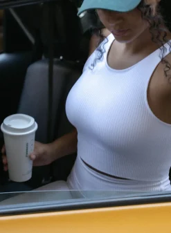 Tank Tops Og Trenings Tank Tops|Crop Topper^AIM’N Ribbed Seamless Crop Top White